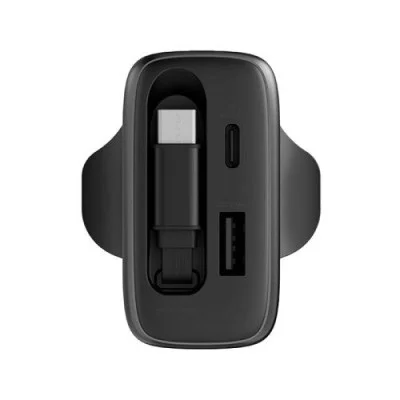 Energea Ampcharge Arc 65 1-Port USB-C, 1-Port USB-A & 1-USB-C Retractable Cable 65W GaN Wall Charger - Gunmetal